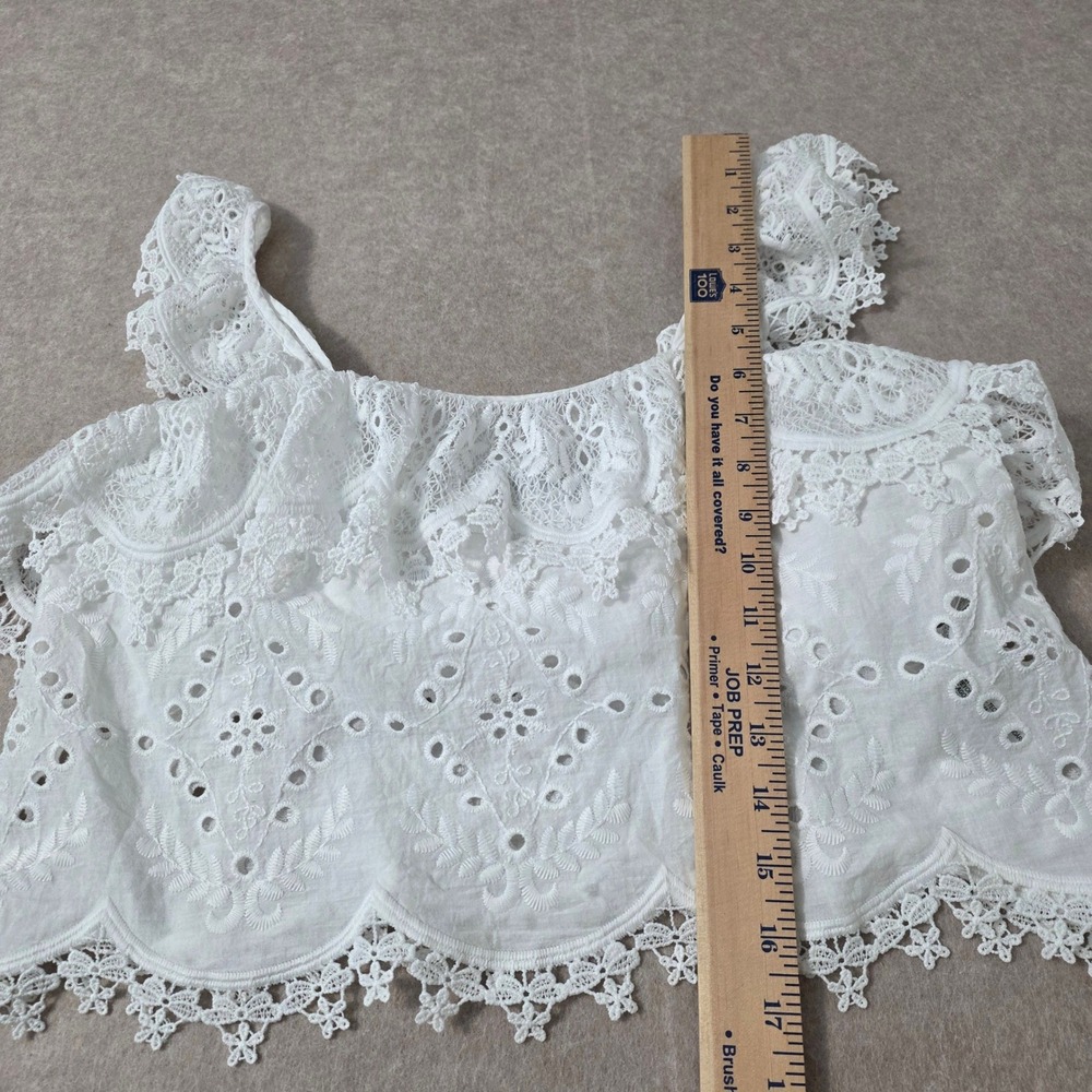 Zara Lace Eyelet Ruffle Top Sz M Embroidered Crop Boho Cottage Country Cami Tank - Picture 10 of 10